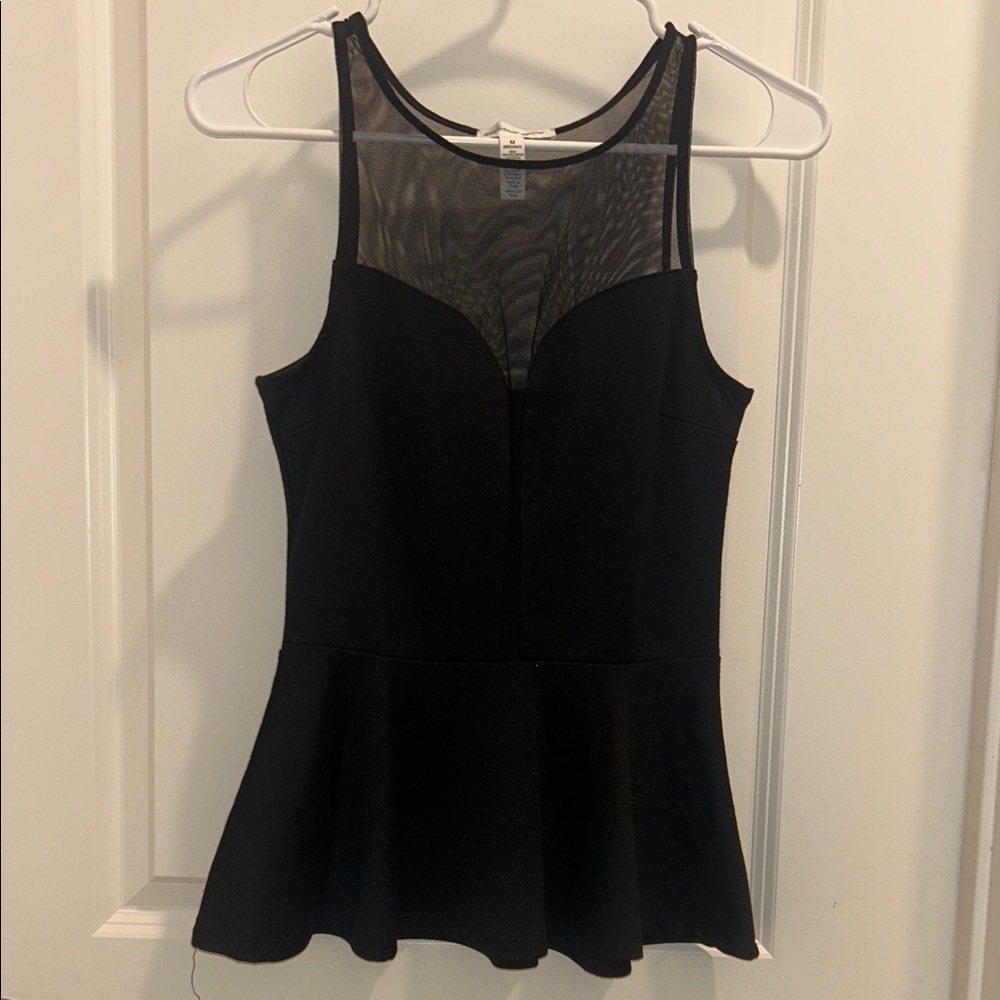 Ambiance Black Mesh Yoke Peplum Tank